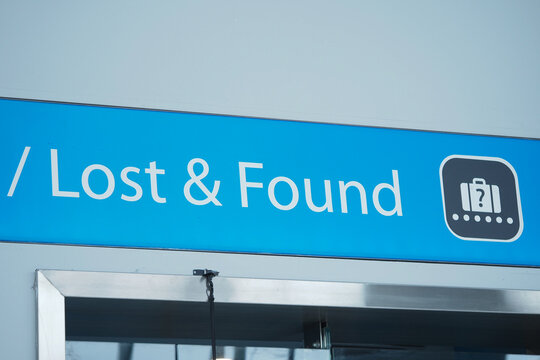 Lost and found sign in an airport terminal area