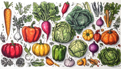 Colorful hand-drawn vegetables