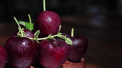 Chocolate ganache tart with fresh cherry. - Powered by Adobe