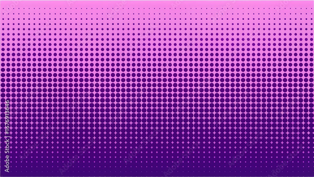 Poster purple and pink halftone gradient background pattern with repeating circles for modern designs and c