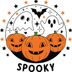 Spooky halloween scene featuring jack o lanterns and ghosts for festive decorations