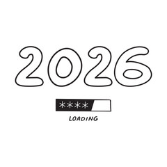 Loading. New year 2026. Outline vector illustration on white background.