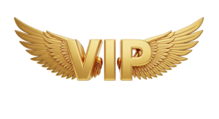 Golden VIP Text With Wings graphic design isolated on a transparent background