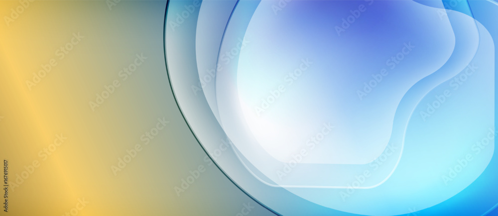 Poster abstract background features flowing shapes, gradient colors. gold transitions to blue, creating sof