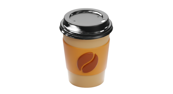 Coffee Cup with Orange Sleeve and Coffee Bean Icon on Transparent Background drink beverage isolated on a transparent background