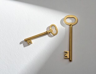 Two vintage golden keys casting shadows on a white surface, symbolizing access and opportunity