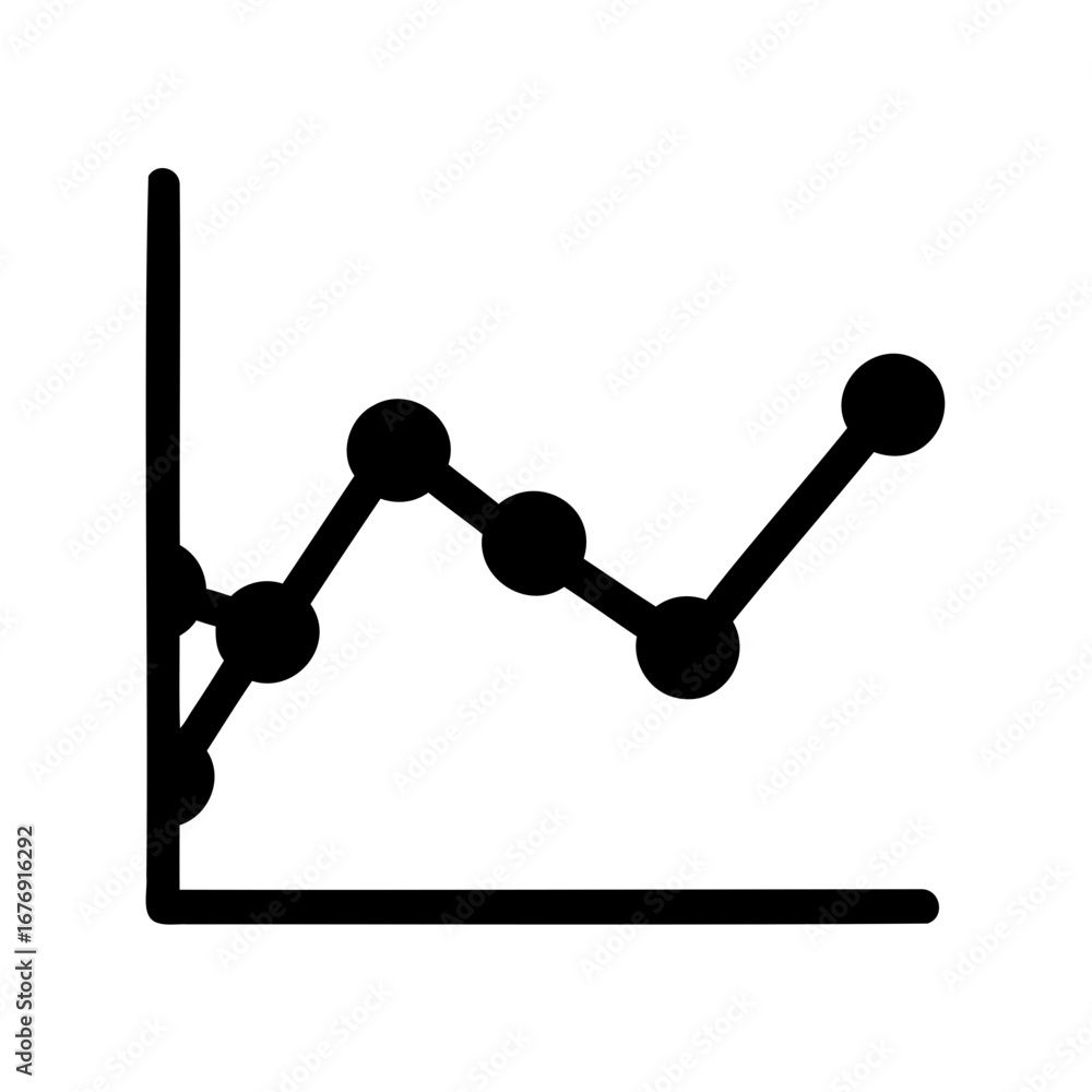 Poster simple line graph icon showing fluctuating growth with horizontal and vertical axes