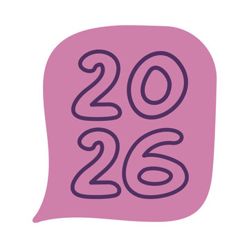 2026. Buddle. New year. Flat hand drawn illustration. Best for sticker design.