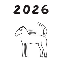 2026. Simple horse illustration. Symbol of New Year. Vector design on white background.