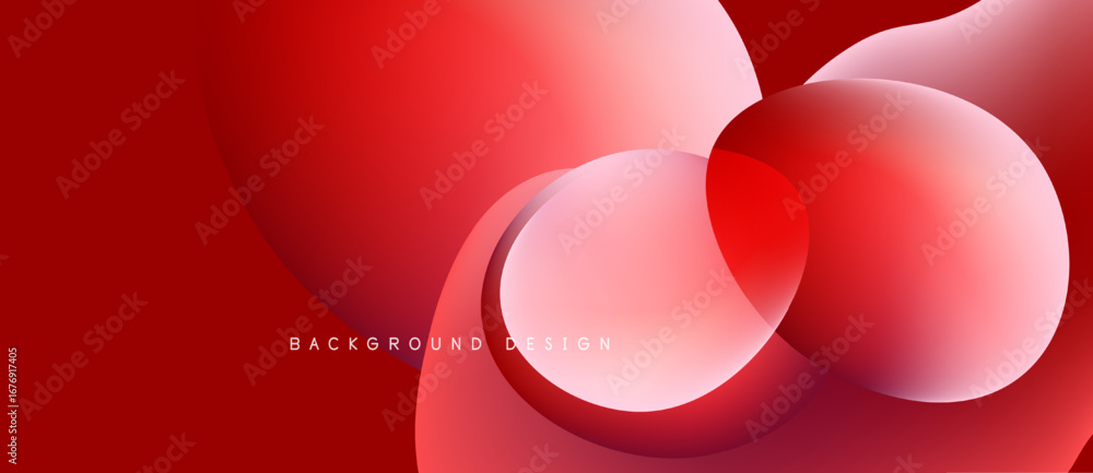 Poster abstract red design features overlapping circles, gradients, smooth shapes. modern background with d