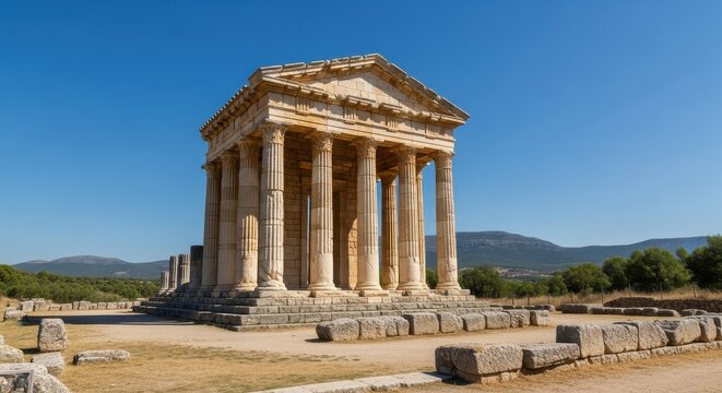 The Temple of Athena Polias in Priene Turkey with a Clear Blue Sky View