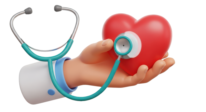 Doctor's Hand Holding Heart with Stethoscope for Examination medical isolated on a transparent background