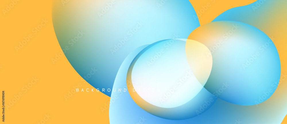 Poster abstract design features overlapping circles, vibrant orange, blue hues. smooth gradients create mod
