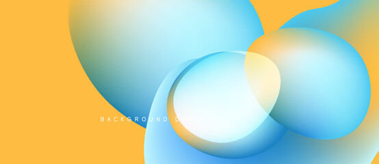 Abstract design features overlapping circles, vibrant orange, blue hues. Smooth gradients create modern visual effect.