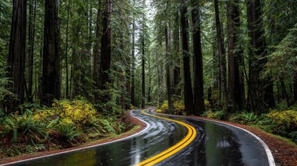 Obraz premium Winding Road Through a Forest