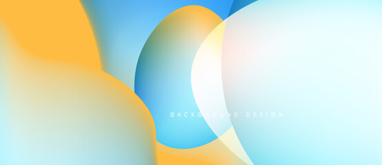 Abstract fluid shapes overlap. Soft gradients create calming visual effect. Light blue, orange hues dominate composition. Minimalist design.