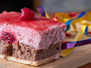 Delicious Raspberry and Chocolate Mousse Cake with Fruit Topping