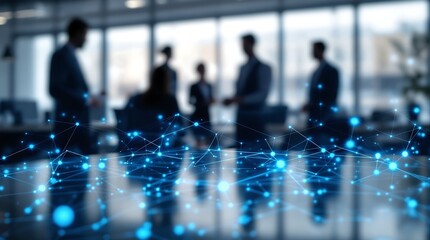 Business meeting with digital network connection technology concept for global communication