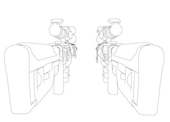 Modern sniper rifle with sleek contour, long barrel, and mounted scope against a white background.