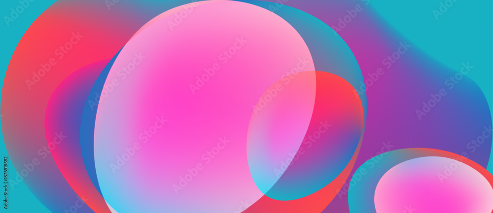 Poster abstract colorful circles overlap creating vibrant gradients. smooth transitions between pink, blue,