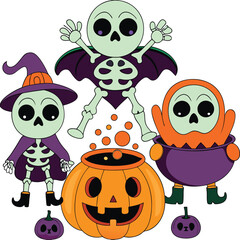 Collection of spooky halloween characters and festive symbols for design projects