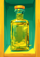 Olive Oil Bottle on Wooden Shelf