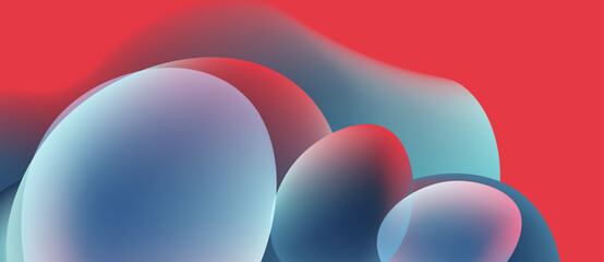 Abstract fluid shapes, vibrant colors blend. Red dominates top, blue hues below. Smooth gradients create dynamic composition.