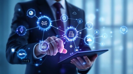 Businessman using digital tablet for cloud computing iot big data and digital transformation concept