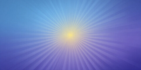 Fototapeta premium A bright yellow sunburst radiates outwards into a gradient of blue and purple hues.