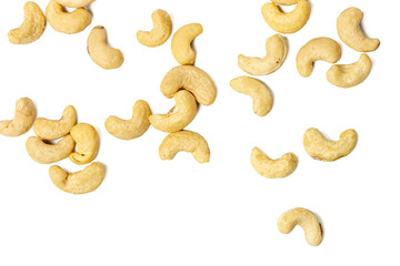 Photo of Cashew nuts  taken with a high-resolution camera using the focus-stacking technique on a white background.