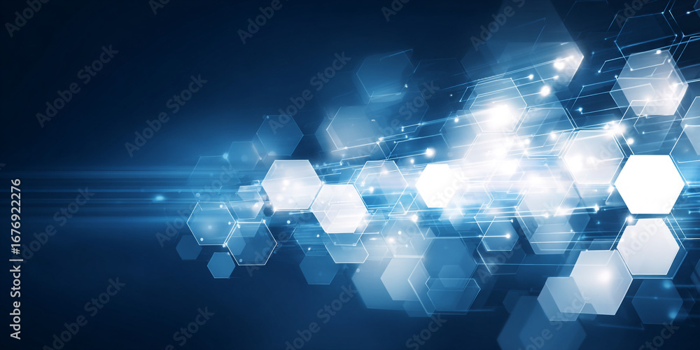 Aufkleber abstract blue geometric shapes and lines forming a network pattern with bright lights.