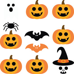 Collection of spooky halloween icons featuring pumpkins and other scary elements