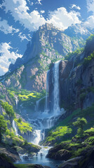 waterfall in the mountains