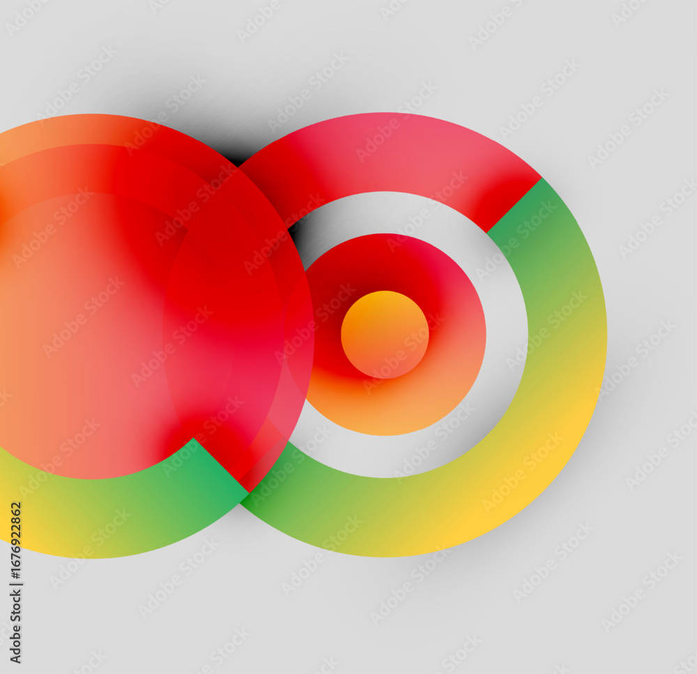Aufkleber abstract colorful circles overlap, creating dynamic visual effect. gradient shades blend red, green,
