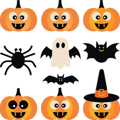 Spooky halloween icons featuring pumpkins and other festive elements