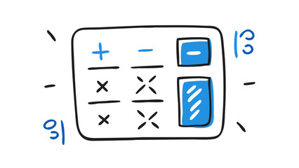Blue calculator doodle with math symbols arithmetic