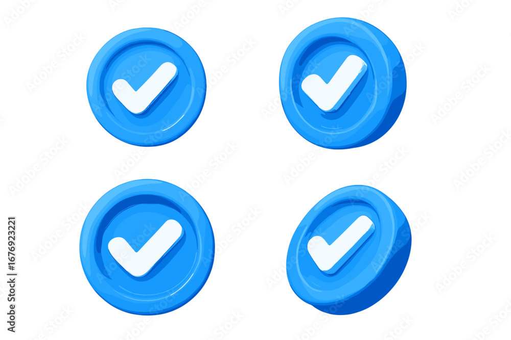 Aufkleber 3d social media checkmark verify illustration set. blue tick verified badge icon for social network 