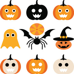 Spooky halloween icons collection featuring pumpkins and ghosts