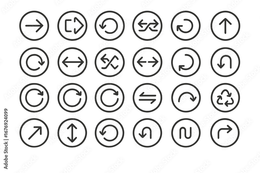 Poster arrow round line icon pack. minimalist outline signs for graphic and web design, ui, ux. universal n
