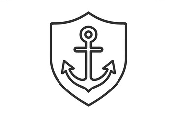 Anchor shield line icon. Naval, maritime security and safety symbol. Sea, marine or navy protection logo. Coast guard or sailor defense sign. Vector outline illustration.