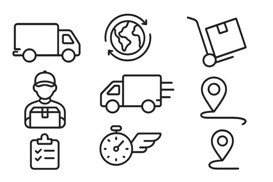 Delivery and transport line icon set. Logistics, fast shipping, worldwide distribution service concepts. Vector outline icons of truck, courier, tracking, package for web.