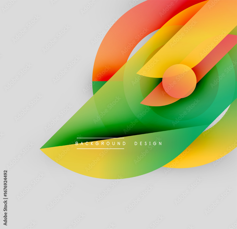 Poster abstract colorful design. overlapping shapes create dynamic visual effect. gradient transitions blen