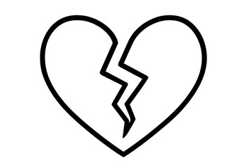Broken heart icon, symbol of heartbreak, sadness, and lost love. Vector concept of a breakup, divorce, or relationship problems. Simple linear outline illustration of pain.