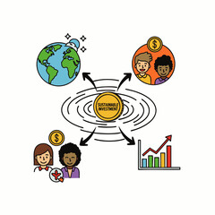 Fototapeta premium This compelling illustration effectively visualizes the multifaceted aspects of sustainable investment, demonstrating its positive impact on the planet, people, and profits.