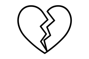 Broken heart icon symbol of heartbreak, sadness and love lost. Vector outline illustration for graphic design, web, apps. Concept of divorce, relationship breakup, sorrow, pain.
