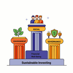 This modern illustration clearly depicts the Environmental, Social, and Governance (ESG) pillars, foundational for sustainable investing and financial well-being.