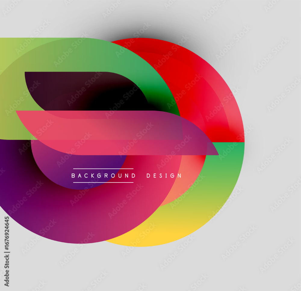 Poster abstract colorful layers create dynamic circular design. gradient hues blend, forming modern visual 