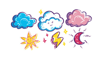 Cartoon weather icons with playful style comic