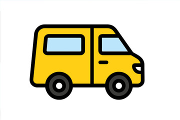Yellow van icon. Minivan transport vehicle for delivery, travel, cargo, or shipping. Automobile pictogram concept. Flat cartoon vector illustration for web, mobile app design.