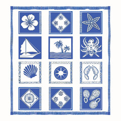 Nautical Beach Theme Blue White Decorative Pattern